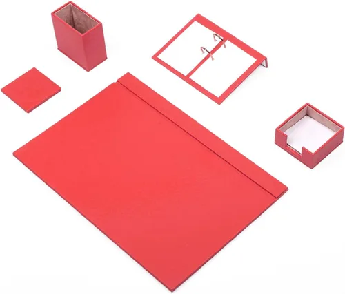 Miniatura 12 de MOOGCO Juego de escritorio de cuero, almohadilla de escritorio, soporte para papel de notas, soporte para bolígrafos, posavasos de cuero, soporte
