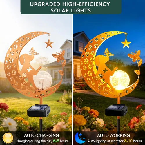 Miniatura 8 de Luces solares decorativas para exteriores, diseño de luna, perro, mariposa, estaca solar, regalos de cumpleaños para mujeres, mamá, abuela