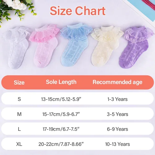 Miniatura 4 de Looching Calcetines con volantes de malla para bebé y niñas pequeñas, con ojales, de algodón, con volantes, 5 pares