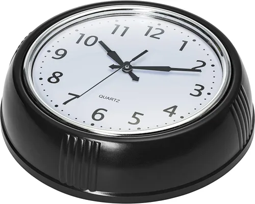 Miniatura 3 de Bernhard Products Reloj de pared negro, retro, silencioso, sin tictac, redondo de 9.5 pulgadas, funciona con pilas, cuarzo de calidad, fácil