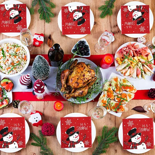 Miniatura 4 de 100 PIEZAS Servilletas de Papel de Navidad Muñeco de Nieve Deja que Nieve Servilletas Desechables Servilletas de Almuerzo de Invierno Servilleta