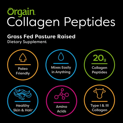 Miniatura 3 de Orgain Proteína en polvo de péptidos de colágeno hidrolizados alimentados con pasto, apto para dieta paleo y cetogénica, suplemento de aminoácidos