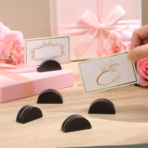 Miniatura 3 de Maitys 48 soportes de madera para números de mesa de boda, soporte para nombre de mesa de boda, diseño semicircular, tarjeteros con 48 tarjetas