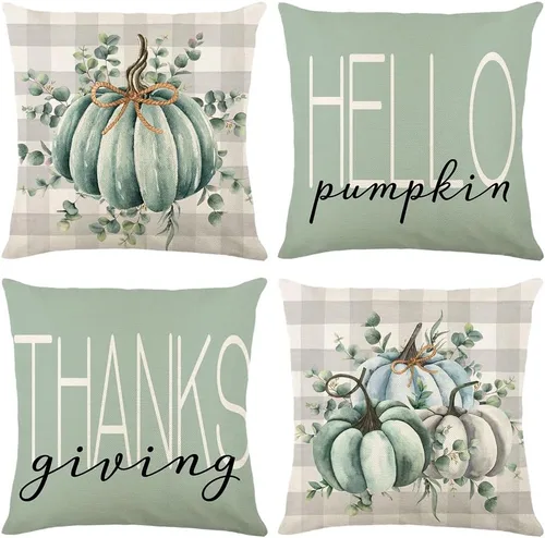 Miniatura 10 de Fundas de almohada de otoño con diseño de calabaza y hojas de arce naranja para el hogar, 18 x 18 pulgadas, decoración de agradecimientos bendecidos