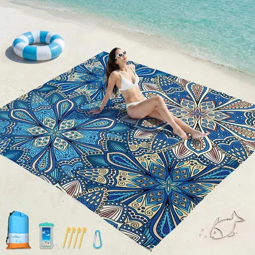 Miniatura 60 de Famstar Beach Blanket Oversized Extra Large 78"X81"/10'X9',Waterproof Sandproof Beach Blanket 2-8 Adults Lightweight Durable for Travel Camping