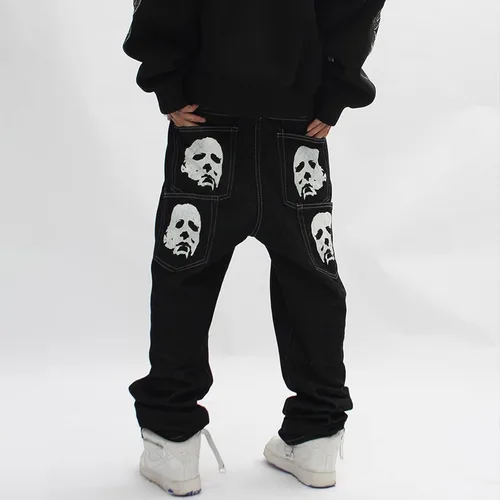 Miniatura 2 de Pantalones de mezclilla góticos de hip hop, ropa de calle para hombre, estampado gráfico, holgados, punk rock, Harajuku, pantalones de mezclilla