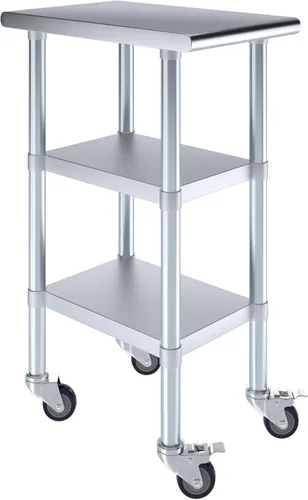 Miniatura 12 de AmGood Mesa de trabajo de acero inoxidable con 2 estantes y ruedas Mesa de trabajo de metal con ruedas