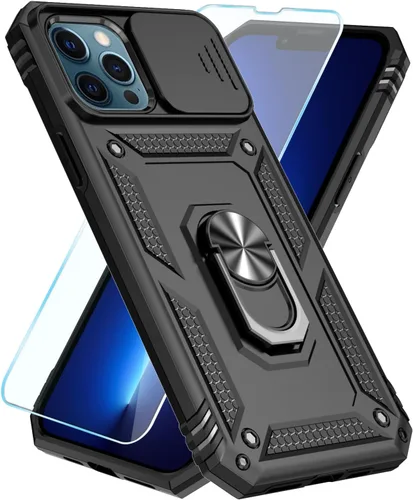 Miniatura 44 de SunStory Funda compatible con iPhone 12 Pro Max con protector de pantalla HD, cubierta de cámara deslizante y soporte de anillo giratorio