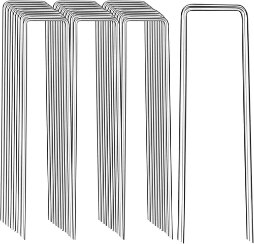 Grapas de jardín de 30,5 cm, paquetes de 12/25/50/100/200, estacas galvanizadas en forma de U, calibre 8, estacas resistentes para decoración al