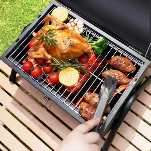 Miniatura 6 de DNKMOR NEGRO - Parrilla de carbón portátil, ahumador de barbacoa al aire libre, parrilla pequeña para cocinar al aire libre, patio trasero