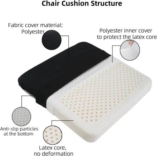 Miniatura 5 de Cojín de asiento de látex para largas horas sentado: oficina, automóvil, silla de ruedas, alivio de presión para mayor comodidad, mantiene