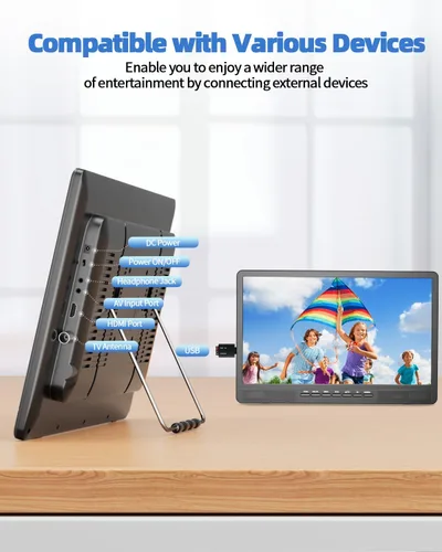 Miniatura 7 de Desobry Televisor portátil de 18.2 pulgadas con antena, TV LED 1080P con entrada HDMI/entrada de V/puerto USB, TV pequeña para cocina, campamento