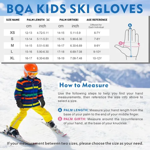 Miniatura 2 de BQA Guantes de esquí para niños, impermeables, para invierno, clima frío, snowboard, nieve, guantes cálidos para niños y niñas
