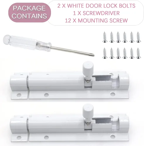 Miniatura 2 de Pestillo de Perno de Barril Deslizante Blanco de 3 Pulgadas, Cerradura de Puerta Deslizante de Aleación de Aluminio, Pestillo de Perno de Puerta