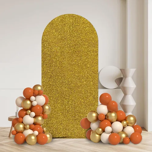 AIBIIN Cubierta de arco de elastano dorado brillante de 6 pies, cubierta de arco de boda dorado champán de 2 lados metálico brillante para arco de