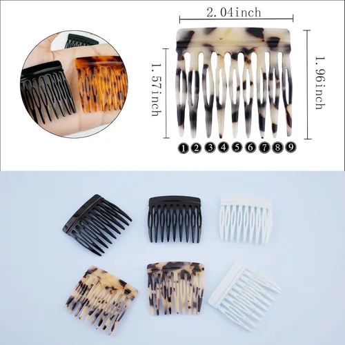 Miniatura 3 de 6 peines laterales de cabello francés para mujer, diseño de moño pequeño trenzado, clips de sujeción fuerte para moño (marrón, negro, blanco)