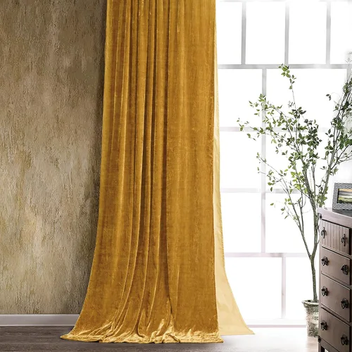Miniatura 16 de Cortinas de terciopelo de seda sintética HiEnd Accents Stella, cortinas con bolsillo para barra, 48x108 pulgadas, negras, estilo romántico