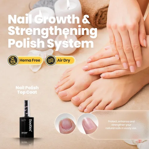 Miniatura 2 de Beetles - Esmalte de uñas 2 en 1, base y capa superior, esmalte de uñas transparente, de secado rápido, fortalecimiento de uñas natural, efecto