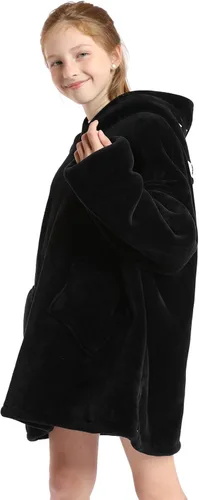 Miniatura 6 de Manta con capucha para niños, de 4 a 12 años, sudadera de animales, de gran tamaño, hecha de franela súper suave, cálida y cómoda, diseño de gato