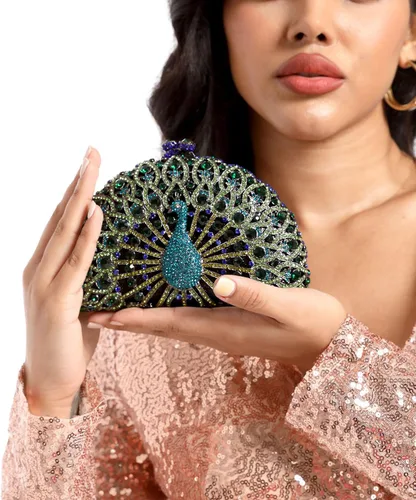 Miniatura 9 de Boutique De FGG Bolsos de mano con diamantes de imitación de pavo real para mujer, bolsos de noche para bodas, fiestas, bolsa de mano de cristal