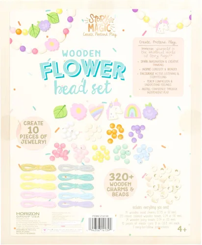 Miniatura 8 de Story Magic Juego de cuentas de flores de madera, más de 300 cuentas de madera de agujero grande y dijes para pulseras de cuentas, kit