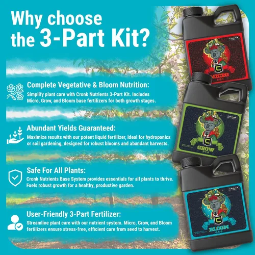 Miniatura 5 de Cronk Nutrients Kit de 3 partes – Alimento vegetal completo para plantas vegetativas y florecidas para hidroponía en interiores y exteriores, suelo