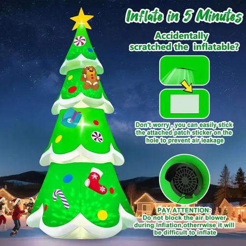 Miniatura 4 de Kalolary Árbol de Navidad inflable de 20 pies con luz LED, inflable gigante para exteriores, decoración al aire libre para fiestas, patio, césped