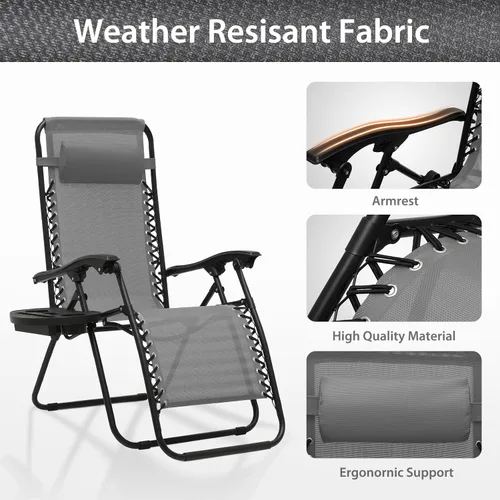 Miniatura 6 de OS MOTOR Sillas de gravedad cero, sillas reclinables plegables portátiles con almohada ajustable y bandejas portavasos, para exteriores, patio