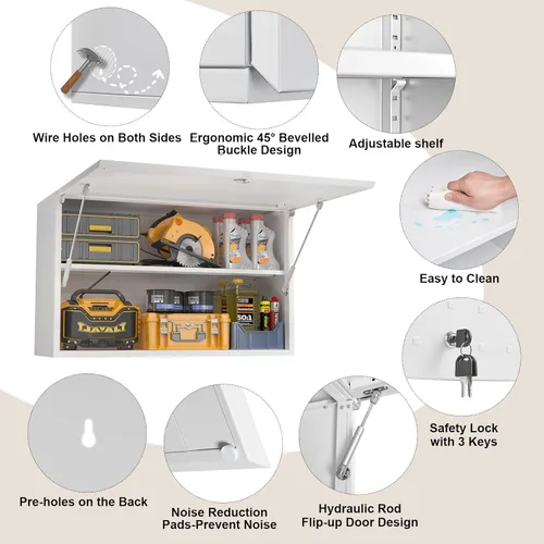 Miniatura 5 de Armario de Pared de Garaje de Metal, Armario de Almacenamiento de Pared con Puerta con Cerradura y Estante Ajustable, Armarios de Taller de Acero