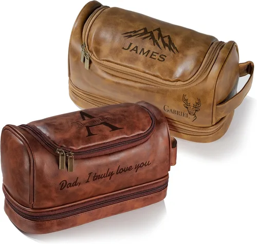Miniatura 8 de Easycosy Neceser personalizado para hombres, grabado con nombre e iniciales, neceser de cuero PU para hombres para viajar, artículos esenciales