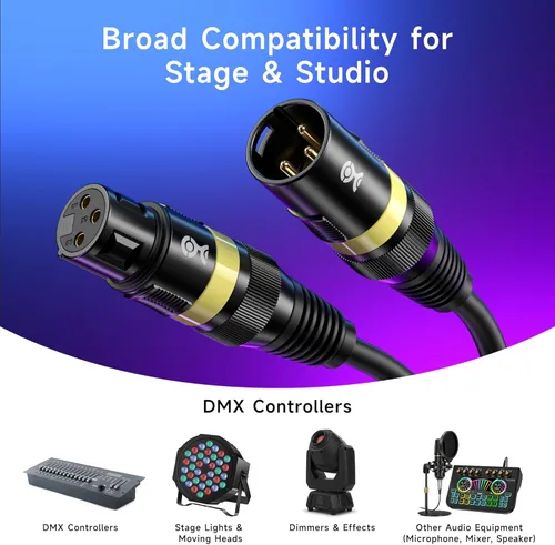 Miniatura 6 de Cable Matters Paquete de 2 cables DMX de luz de escenario de 22 AWG de 10 pies / 9.8 ft con conector XLR de 3 pines, cable de iluminación DMX macho