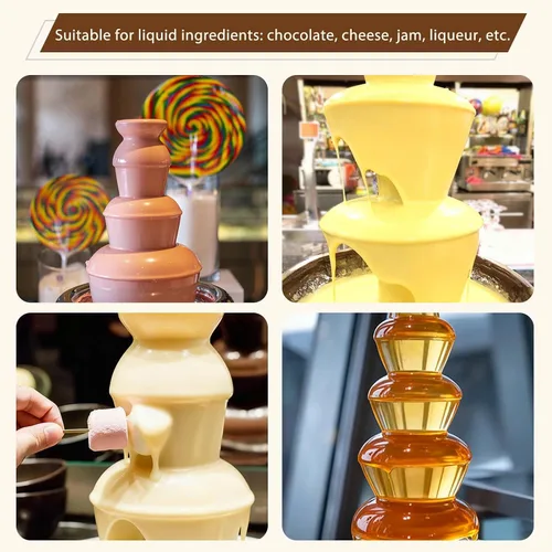 Miniatura 4 de Fuente de chocolate de 4 niveles, máquina de cascada de chocolate de acero inoxidable, torre de fondue de queso caliente con control automático