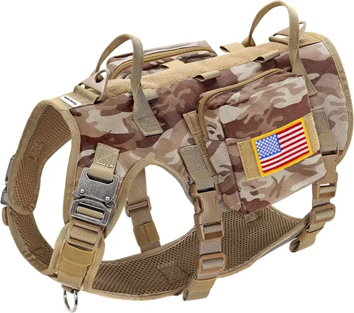 Miniatura 12 de Forestpaw Arnés Táctico para Perros Grandes, Collar Táctico para Perro con Conjunto de Correa Elástica, Arnés Militar para Perro Sin Tirones