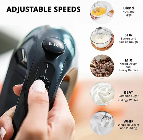 Miniatura 3 de AIWA Batidora de mano de 5 velocidades con botón de expulsión, batidora eléctrica de mano para crema, bateadora, huevos y hornear, batidores
