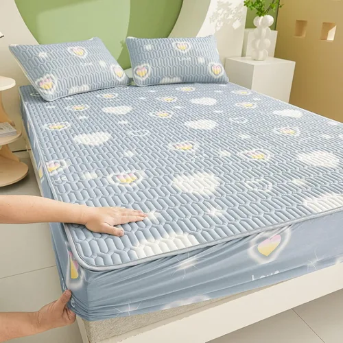 Se adapta perfectamente a colchones de verano, sábana bajera con estampado de látex fresco grueso de verano, protector de colchón de animé de Amor