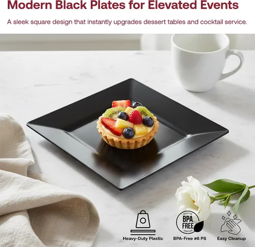 Miniatura 7 de Platos de repostería de plástico cuadrados negros de 4.5 pulgadas, 240 platos, 240