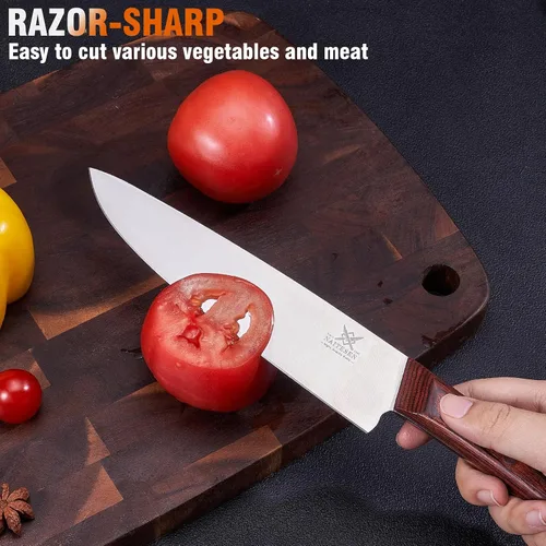 Miniatura 2 de Naitesen Juego de 5 cuchillos de chef de cocina profesional con protectores de cuchilla, mango de madera de acero de alto carbono, afilado