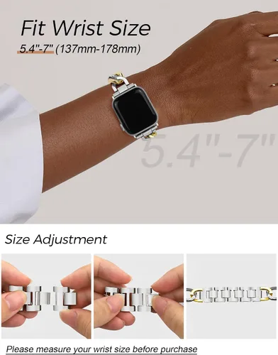 Miniatura 5 de JR.DM Correas de reloj de oro plateado para mujer, compatibles con Apple Watch de 1.496 in 1.575 in 1.614 in 1.654 in (S10/11), pulsera de metal
