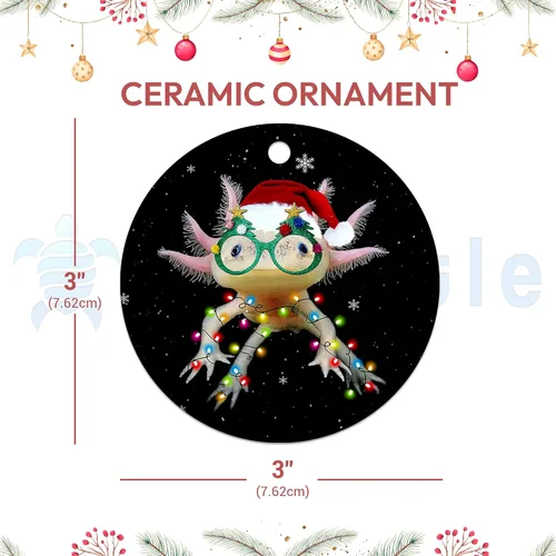 Miniatura 3 de Hyturtle Adorno de Navidad para los amantes de los ajolotes – Ajolote con sombrero, adorno de cerámica de Navidad – Lindo regalo para amantes