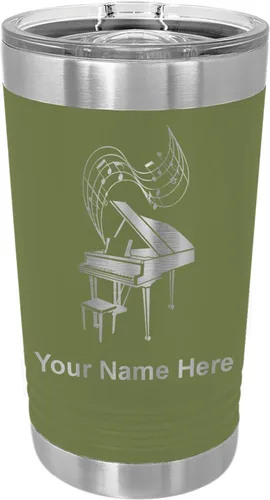 Miniatura 6 de LaserGram Vaso de pinta aislado al vacío de 16 onzas, piano de cola, grabado personalizado incluido (negro)