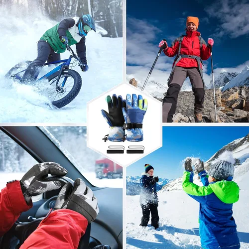 Miniatura 5 de Guantes de esquí, guantes de nieve, 3M Thinsulate guantes de invierno impermeables para clima frío para padres y niñas, ciclismo, conducción, correr