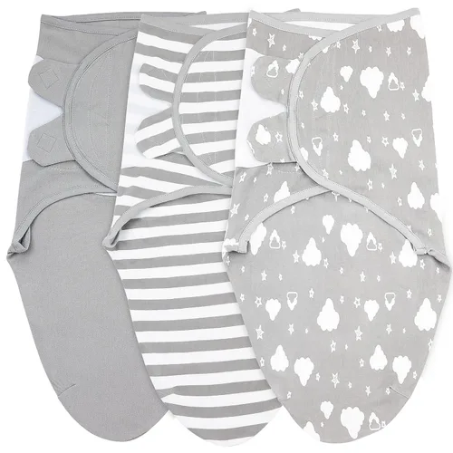 Miniatura 12 de Mantas para envolver para recién nacidos – Juego de 3 mantas para bebé de 0-3 meses – Saco de dormir ajustable – Envuelto suave de algodón orgánico