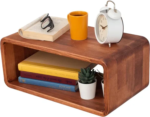 Miniatura 18 de Mesita de Noche Flotante de Madera, Mesa de Noche, Estantería de Noche, Hecho a Mano, Estante de Noche Montado en la Pared, Estilo Minimalista