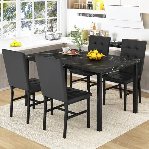 Miniatura 5 de AWQM Juego de Mesa de Comedor para 4, Mesa de Cocina de Mármol Sintético y Juego de 4 Sillas, Juego de Mesa de Comedor Moderna para 4, Mesa de Cena