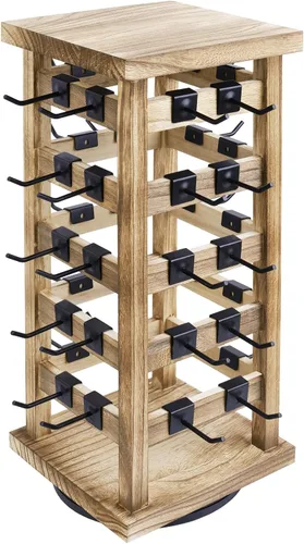 Ikee Design Exhibición giratoria de madera para joyas, soporte extraíble de 42 ganchos, soporte organizador de pendientes de 5 barras, color roble