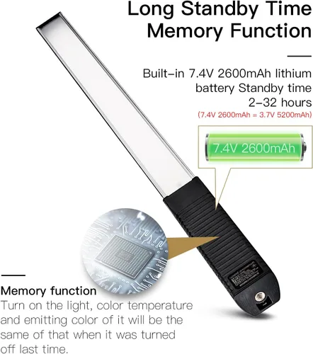 Miniatura 5 de LUXCEO Iluminación LED RGB para fotografía, varita portátil, luz de video LED de mano, 1000 lúmenes, CRI 95+ USB recargable con control remoto