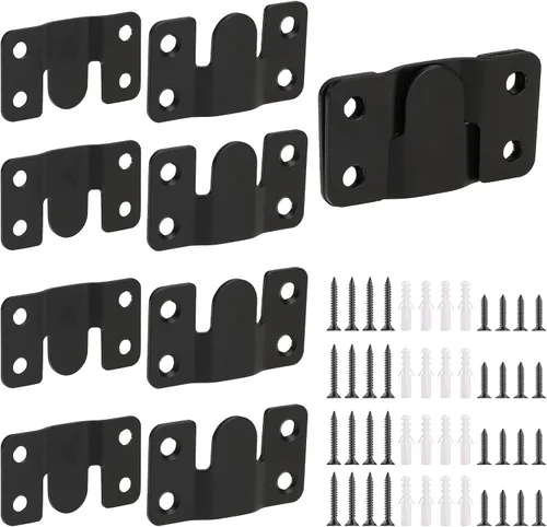 4 pares de soportes de montaje empotrado entrelazados con ganchos para colgar fotos de acero inoxidable negro de alta resistencia, gancho para marco