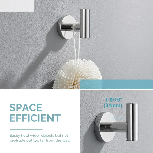 Miniatura 3 de Gancho Simple de Baño para Toallas de Ángulo, Cromo Pulido, Porta Toallas de Acero Inoxidable SUS304, Gancho para Albornoz para Pared