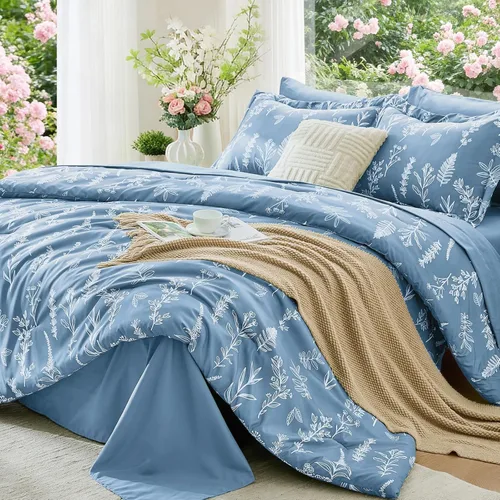 Miniatura 25 de MUXHOMO Juego de edredón tamaño individual XL, elegante juego de cama con estampado floral en una bolsa, 5 piezas, ultra suave y transpirable