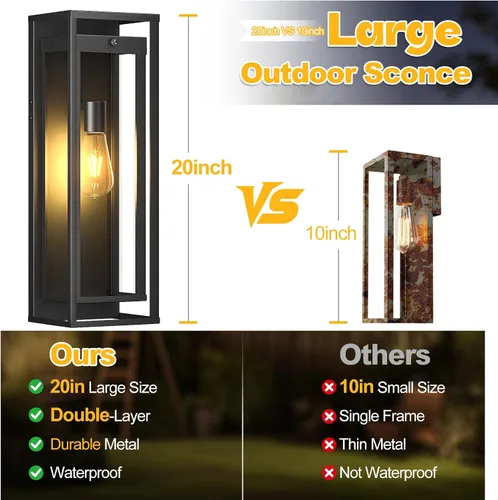 Miniatura 2 de Iluminación Exterior con Sensor de Movimiento Grande - 20 pulgadas del Anochecer al Amanecer, Aplique Moderno Impermeable Montado en Pared E26